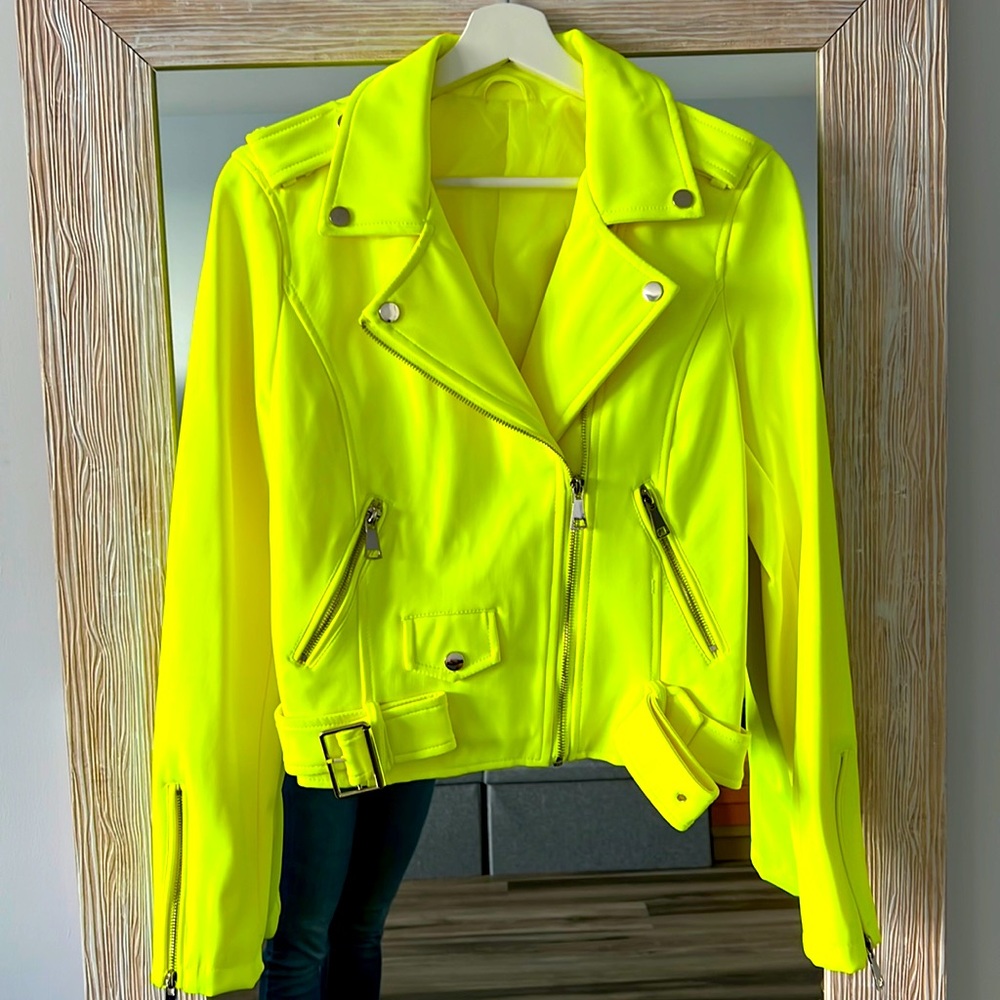 Neon green motor jacket.